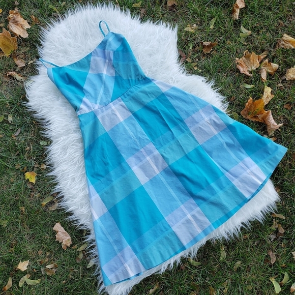 Laundry blue plaid retro Summer dress Small 2 - Picture 1 of 5